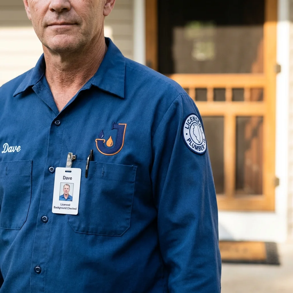 Licensed plumber showing ID badge in Crystal Lake, IL
