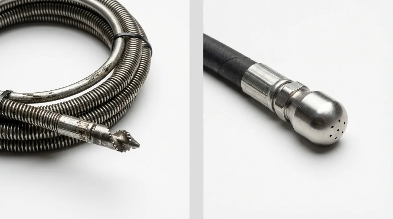 Drain snake cable and hydro jetting nozzle used for drain cleaning in Crystal Lake, IL