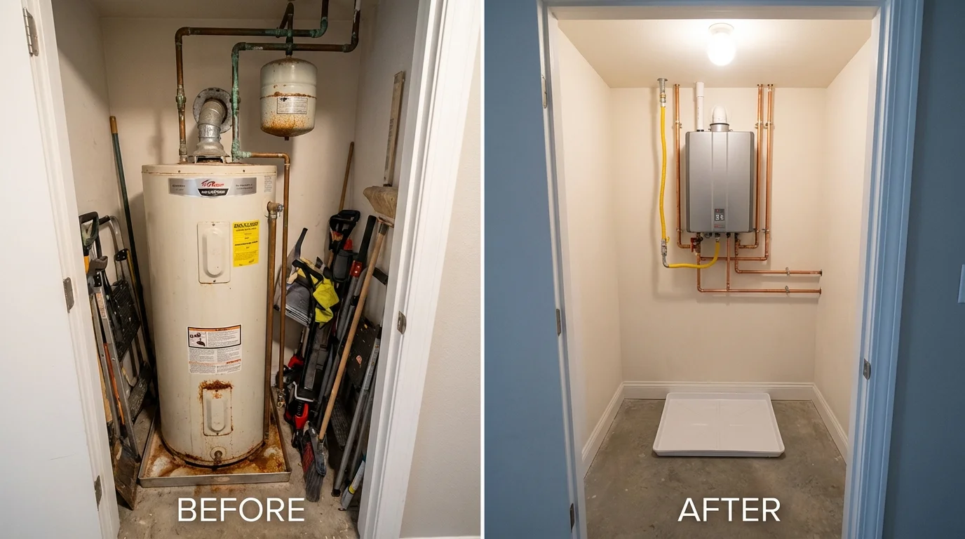 Tank water heater versus wall-mounted tankless unit comparison for Crystal Lake, IL homeowners
